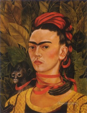 Autorretrato con mono feminismo Frida Kahlo Pinturas al óleo